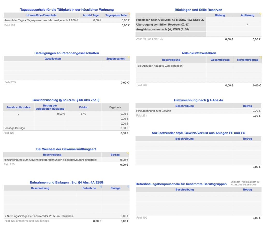 Numbers Vorlage Einnahmen-Überschuss-Rechnung 2025 ohne USt Sonstiges