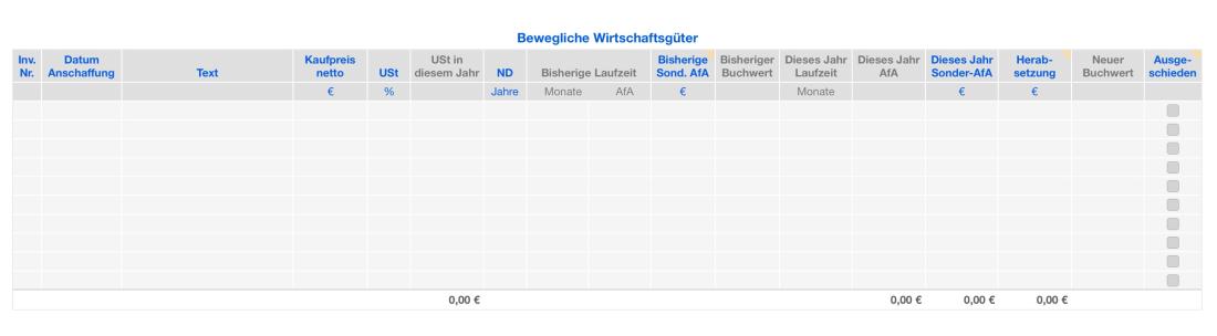 Vorlage Einnahmen-Überschuss-Rechnung 2017 für Mac und iPad GWG Sammelposten