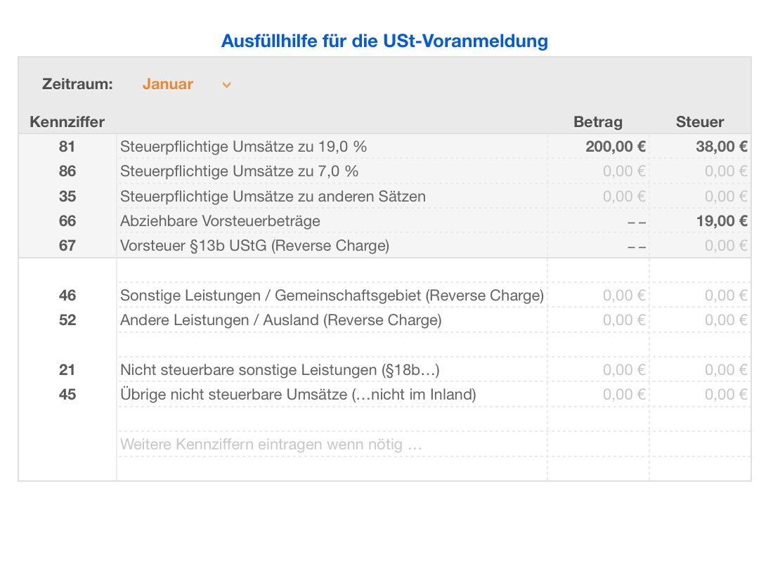 Vorlage Einnahmen-Überschuss-Rechnung 2017 für Mac und iPad Umsatzsteuervoranmeldungsformular