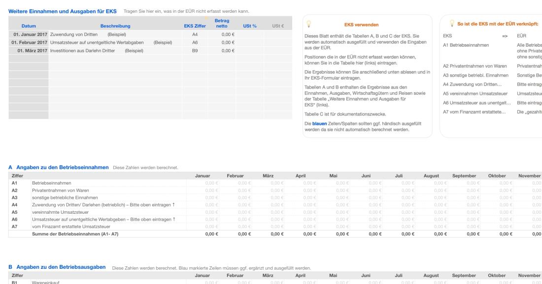 Vorlage Einnahmen-Überschuss-Rechnung 2017 Anlage EKS