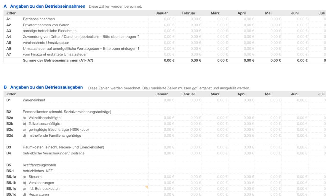 Vorlage Einnahmen-Überschuss-Rechnung 2018 Anlage EKS Ausgaben