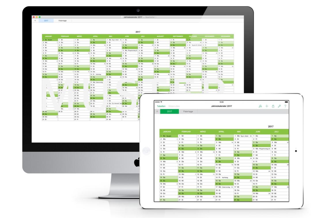 Numbers Vorage Kalender 2017 Mac und iPad