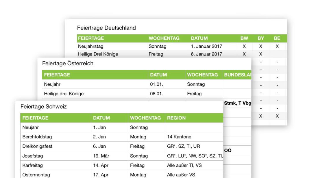 Numbers Vorlage Kalender Feiertage