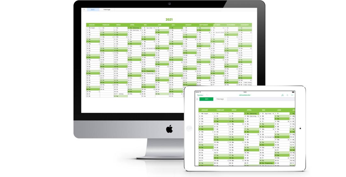 Numbers Vorlage Kalender 2021 für iPad