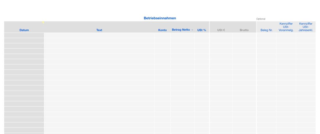 Vorlage Einnahmen-Überschuss-Rechnung 2018 für Mac und iPad Tabelle Einnahmen