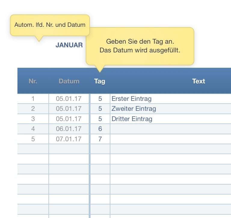 Numbers Vorlage Kassenbuch mit USt Datumseingabe 2016