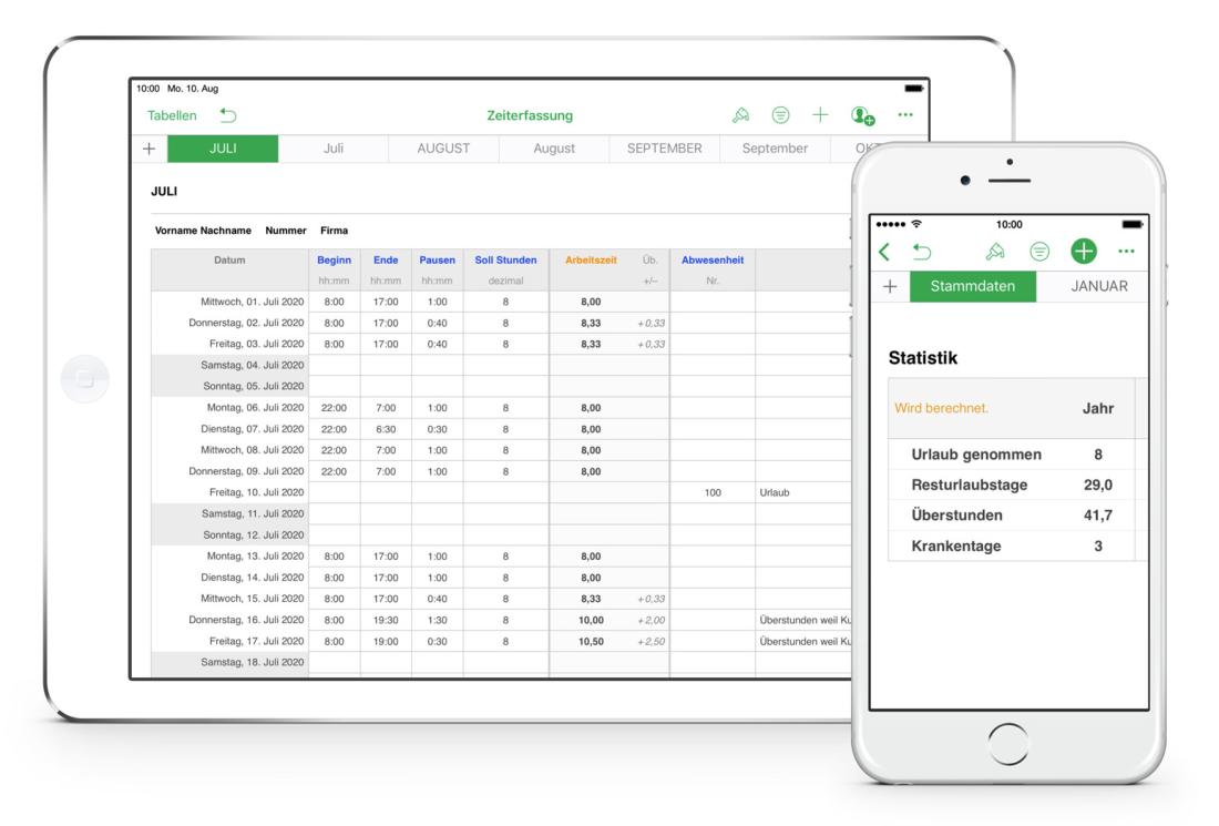 Numbers Vorlage Zeiterfassung Arbeitszeiterfassung für iPad 2020