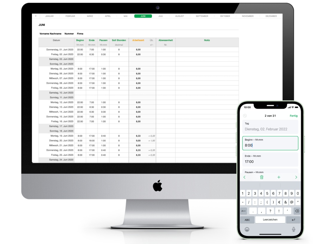 Numbers Vorlage Zeiterfassung Arbeitszeiterfassung Mac und iPhone 2023