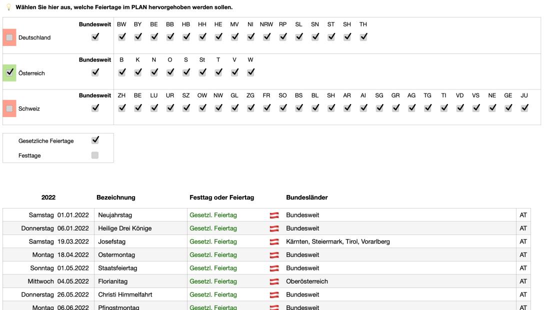 Numbers Vorlage Urlaubsplaner 2022 Liste Feiertage Deutschland Österreich Schweiz