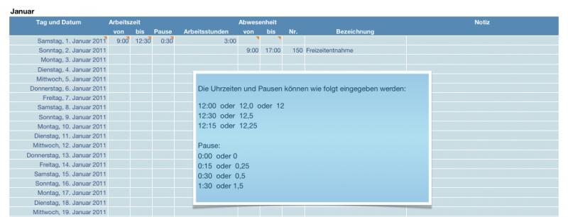 Arbeitszeitnachweis Uhrzeit Pause