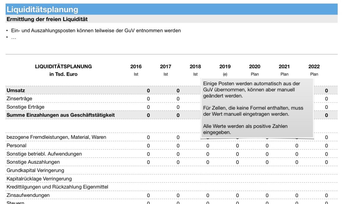 Numbers Vorlage Liquiditätsplanung