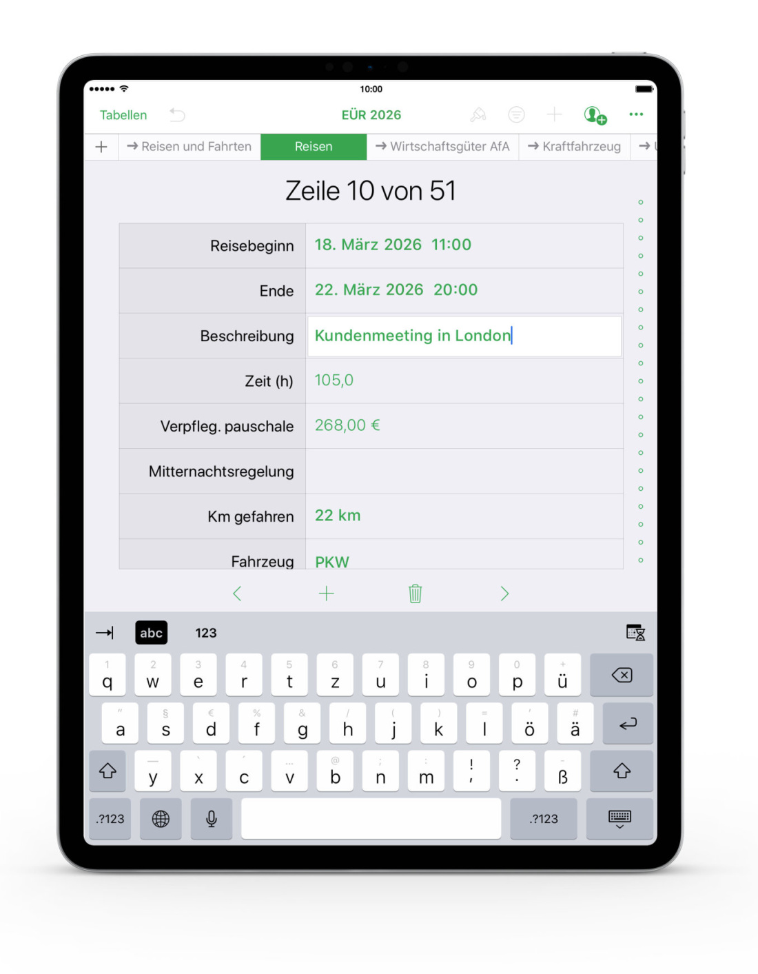 Vorlage Einnahmen-Überschuss-Rechnung 2026 für iPad Eingabeformular