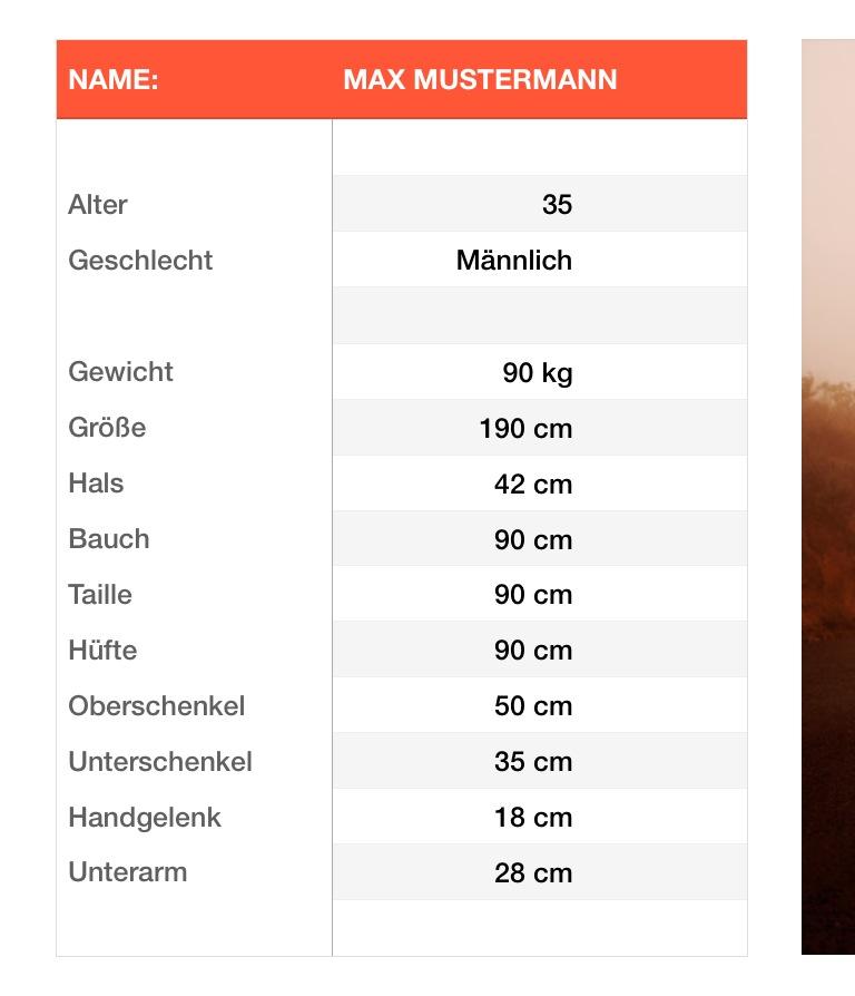Numbers Vorlage Körperfett Anteil berechnen Eingabedaten