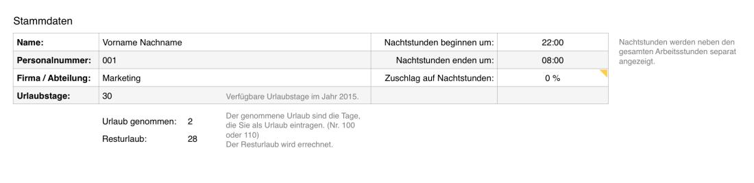 Numbers Vorlage Zeiterfassung Arbeitszeit Nachtschicht 2015 Stammdaten