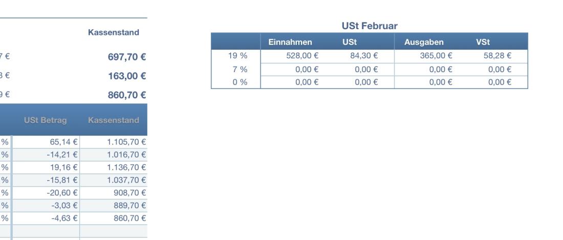 Numbers Vorlage Kassenbuch UST tabelle