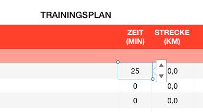 Numbers Vorlage Trainingsplan Detail Werteregler