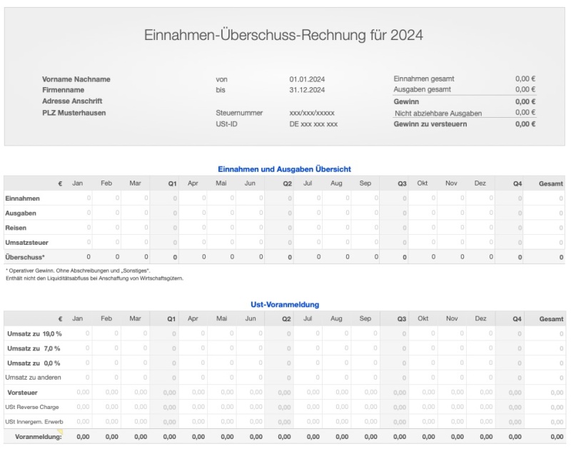 Einnahmen-Überschuss-Rechnung 2024 mit EKS für Mac und iPad 
