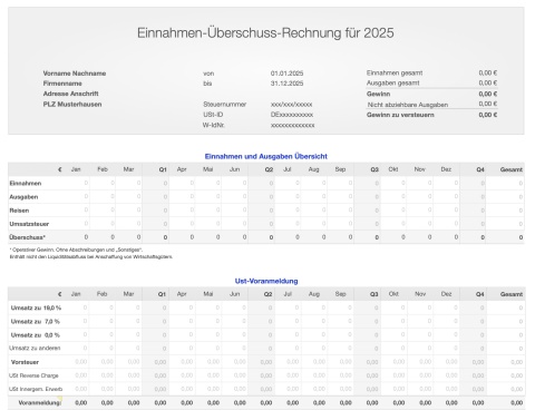 Einnahmen-Überschuss-Rechnung 2025 mit USt für Mac und iPad 