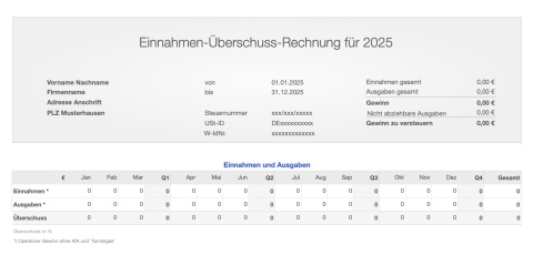 Einnahmen-Überschuss-Rechnung 2025 ohne USt