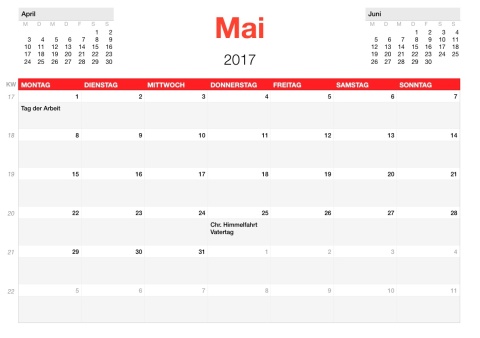 Numbers Vorlage Kalender 2017