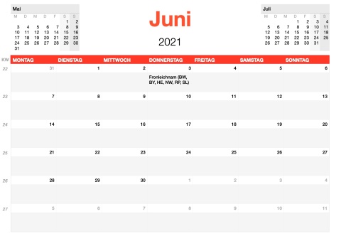 Numbers Vorlage Kalender 2021 