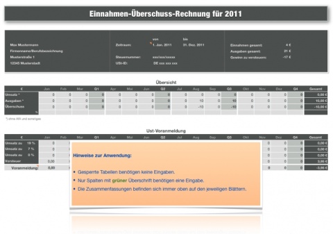Einnahmen-Überschuss-Rechnung 2011 mit USt für Mac