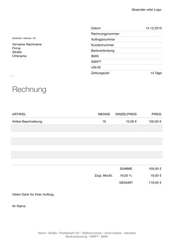 Numbers Vorlage Rechnungsvorlage
