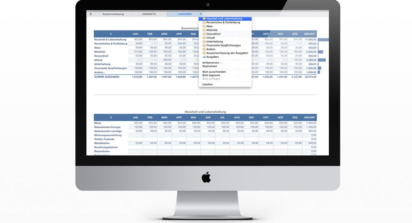Numbers Vorlage Haushaltsbuch iMac
